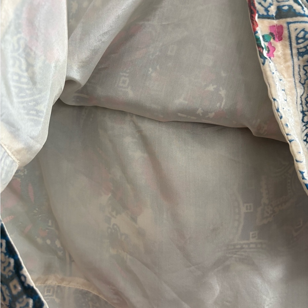 $290 Johnny Was Blue and Tan floral Patchwork burned velour silk  Tunic Dress S - Picture 6 of 13